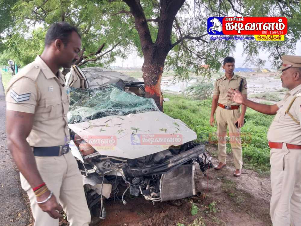 தூத்துக்குடியில் மரத்தில் கார் மோதி 3 டாக்டர்கள் பலி- 2 டாக்டர்கள் படுகாயம்