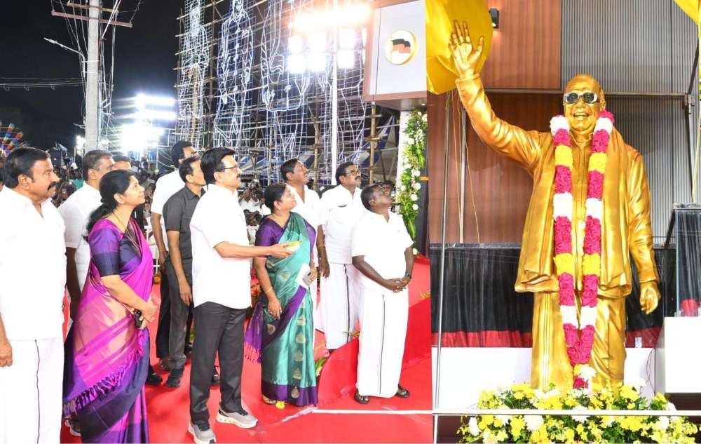 கோவில்பட்டியில் நகர திமுக அலுலவகம் மற்றும் கலைஞா் முழுஉருவ வெண்கல சிலை முதல்வா் முக.ஸ்டாலின் திறந்து வைத்தார்